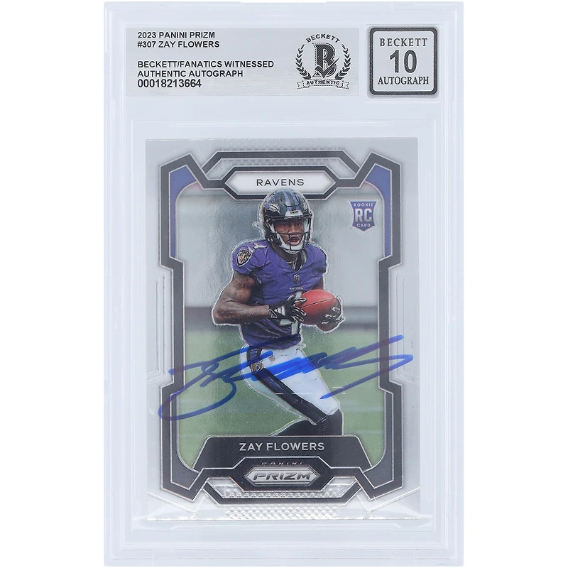 Carte de recrue Panini Prizm n° 307 2023 autographiée par Zay Flowers des Baltimore Ravens, présentée par les fans de Beckett et authentifiée par 10 fans