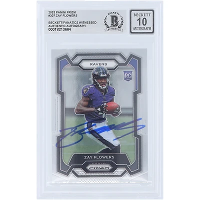 Carte de recrue Panini Prizm n° 307 2023 autographiée par Zay Flowers des Baltimore Ravens, présentée par les fans de Beckett et authentifiée par 10 fans