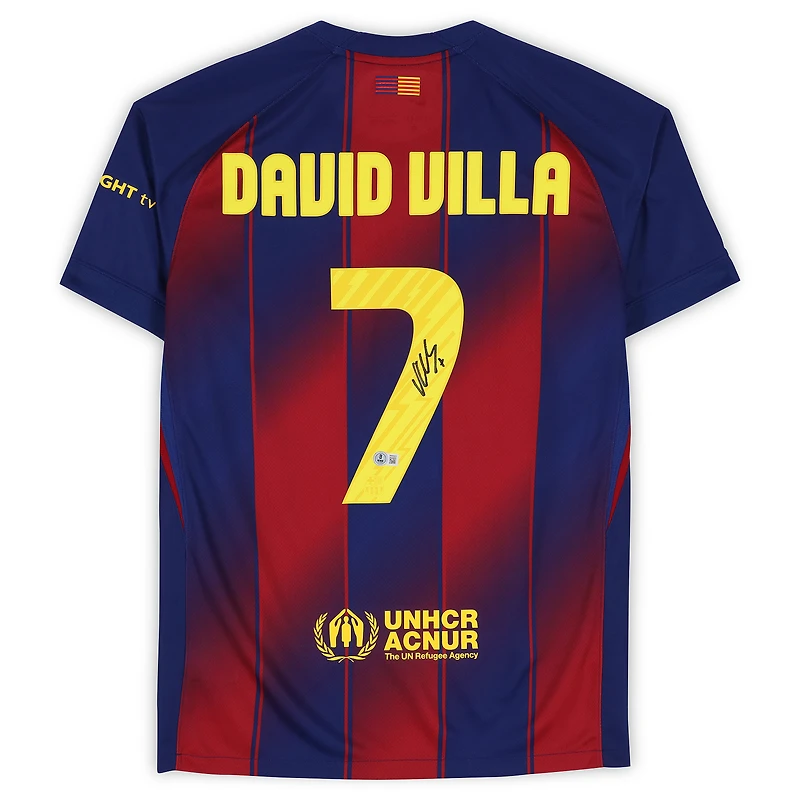 David Villa Barcelona Autographed Red/Blue Nike Modern Home Jersey