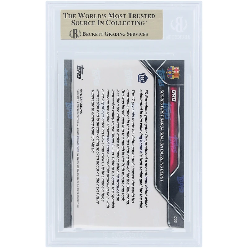 Dro Fernández Barcelona 2025-26 Topps Now Scores First Barca Goal on Dazzling Debut #3 BGS Authenticated 9.5 Rookie Card