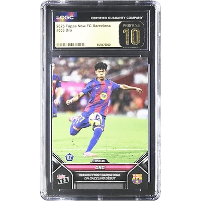Carte de recrue Dro Fernández Barcelone 2025 Topps Now FC Barcelone marque son premier but pour des débuts étincelants #3 Authentifiée CGC PRISTINE 10