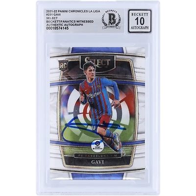 Gavi Barcelona Autographed 2021-22 Panini Chronicles Select La Liga #231 Beckett Fanatics Witnessed Authenticated Auto 10 Rookie Card 
