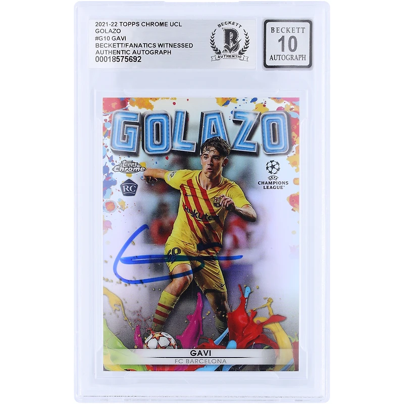 Gavi Barcelona Autographed 2021-22 Topps Chrome UEFA Golazo #G-10 Beckett Fanatics Witnessed Authenticated Auto 10 Rookie Card 