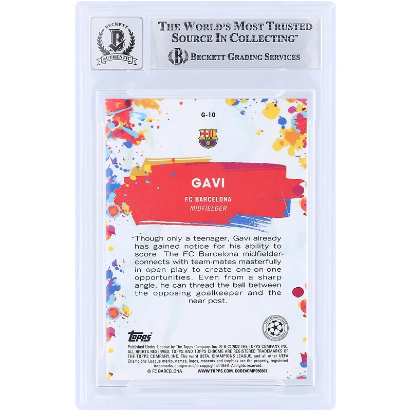 Gavi Barcelona Autographed 2021-22 Topps Chrome UEFA Golazo #G-10 Beckett Fanatics Witnessed Authenticated Auto 10 Rookie Card 