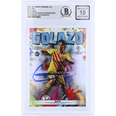 Gavi Barcelona Autographed 2021-22 Topps Chrome UEFA Golazo #G-10 Beckett Fanatics Witnessed Authenticated Auto 10 Rookie Card 