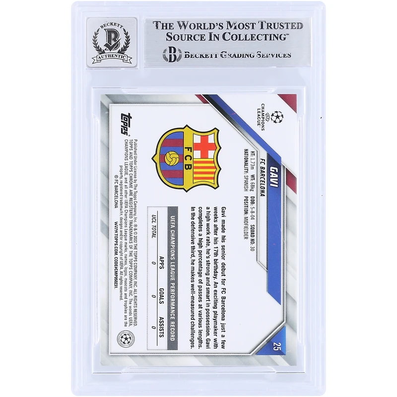 Gavi Barcelona Autographed 2021-22 Topps Chrome UEFA #25 Beckett Fanatics Witnessed Authenticated Auto 10 Rookie Card 