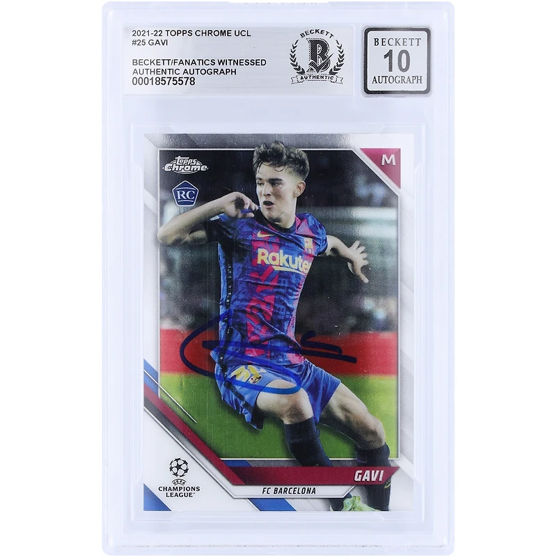 Gavi Barcelona Autographed 2021-22 Topps Chrome UEFA #25 Beckett Fanatics Witnessed Authenticated Auto 10 Rookie Card