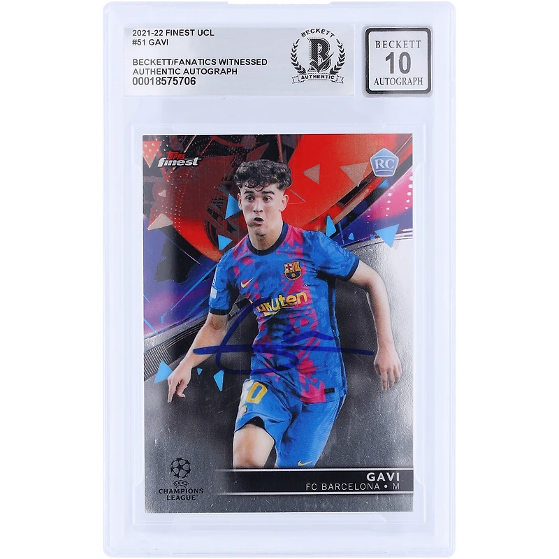 Gavi Barcelona Autographed 2021-22 Topps Finest UEFA #51 Beckett Fanatics Witnessed Authenticated Auto 10 Rookie Card