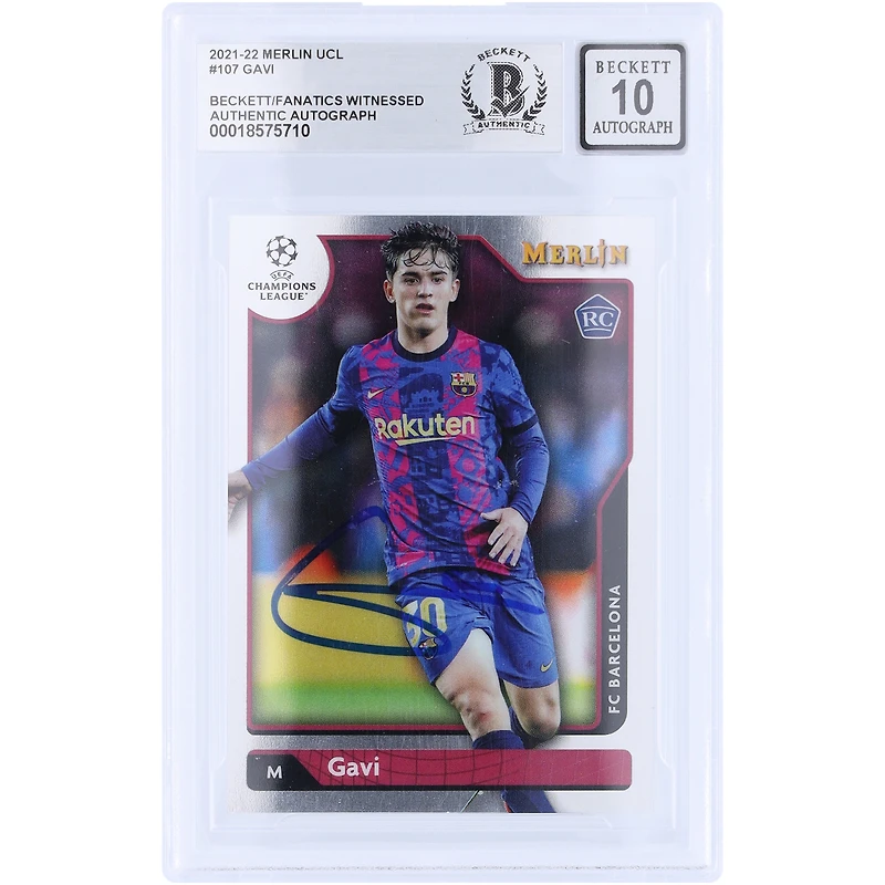 Carte de recrue Auto 10 autographiée par Gavi Barcelona 2021-22 Topps Merlin UEFA #107 Beckett Fanatics Witnessed Authenticated Auto 10 Rookie Card