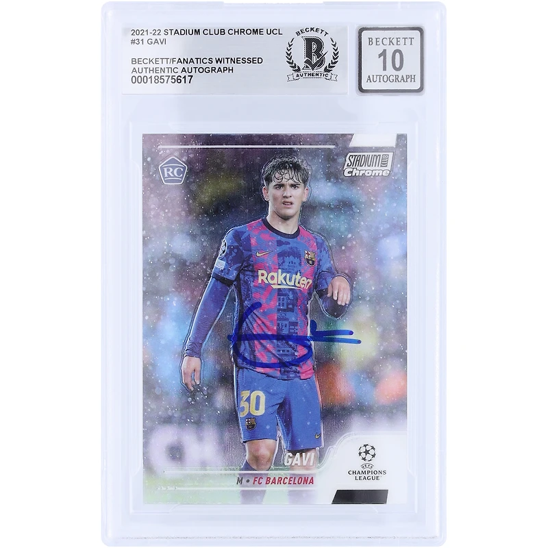 Carte Rookie Auto 10 Autographiée par Gavi Barcelona 2021-22 Topps Stadium Club Chrome UEFA #31 Beckett Fanatics Witnessed Authenticated Auto 10 Rookie Card
