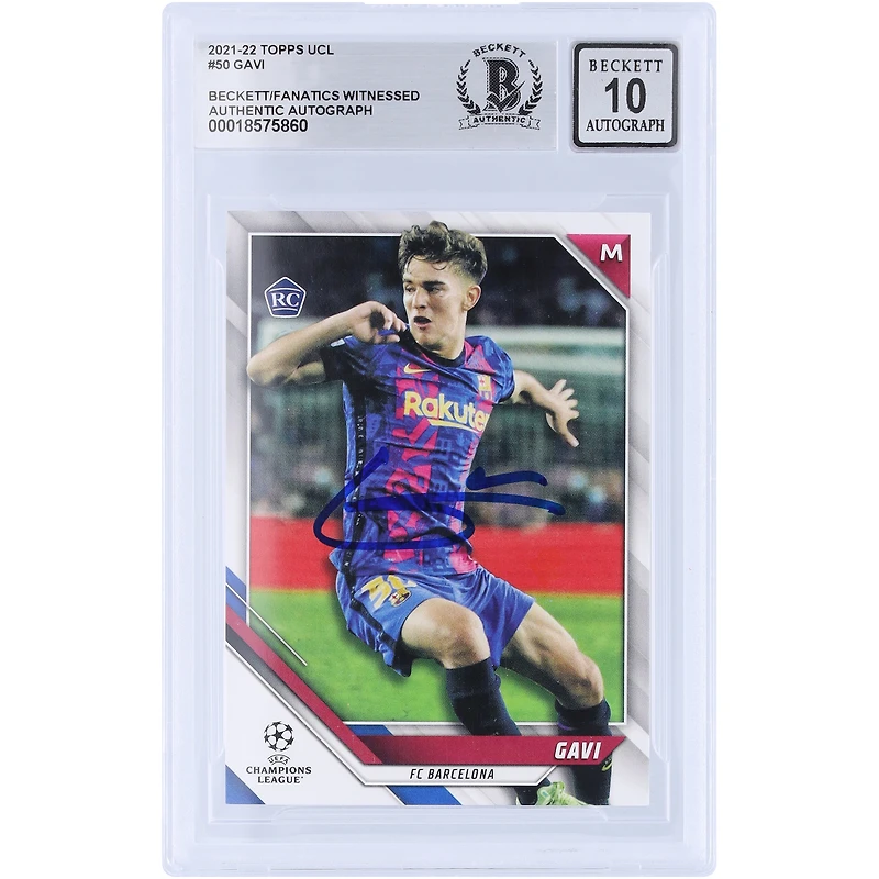 Gavi Barcelona Autographed 2021-22 Topps UEFA #50 Beckett Fanatics Witnessed Authenticated Auto 10 Rookie Card
