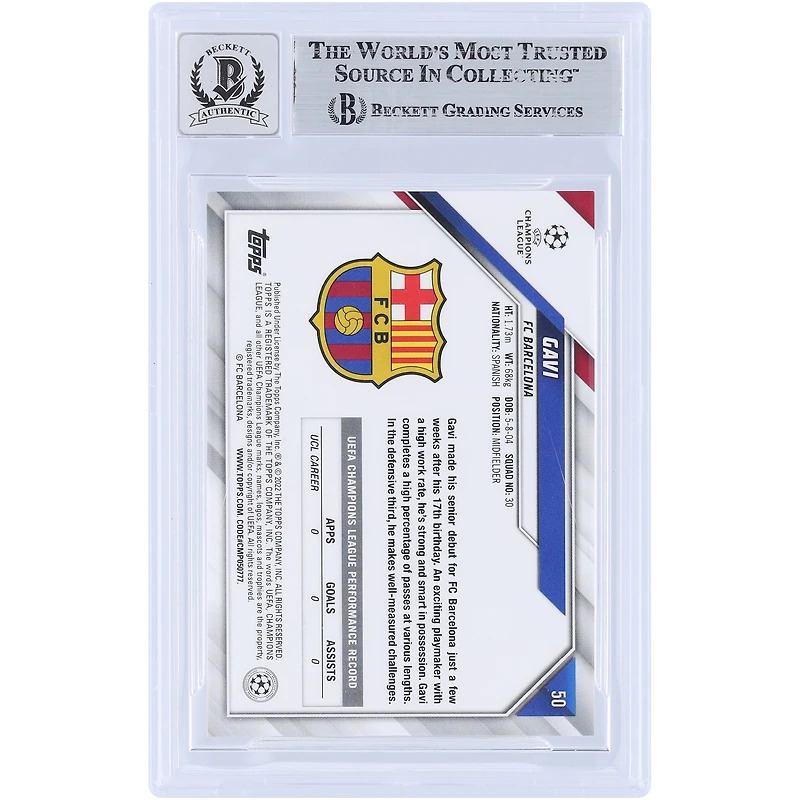 Gavi Barcelona Autographed 2021-22 Topps UEFA #50 Beckett Fanatics Witnessed Authenticated Auto 10 Rookie Card