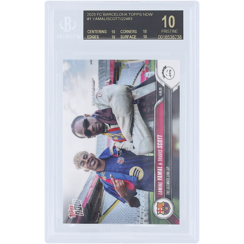 Lamine Yamal & Travis Scott Barcelona 2025 Topps Now The Ultimate Link Up Black Label #1 BGS Authenticated 10 Card - 10,10,10,10 Subgrades