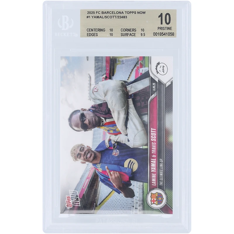 Lamine Yamal et Travis Scott Barcelone 2025 Topps maintenant le lien ultime Up #1 BGS authentifié 10 cartes - 10,10,10,9.5 sous-grades