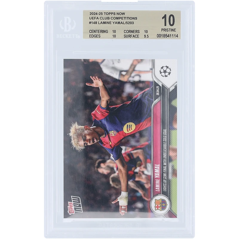 Lamine Yamal Barcelona 2024-25 Topps Now Lights Up Semi-Finals With Unbelievable Solo Goal #148 BGS Authenticated 10 Card - 10,10,10,9.5 Subgrades
