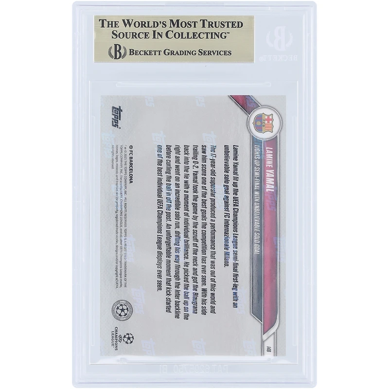 Lamine Yamal Barcelona 2024-25 Topps Now Lights Up Semi-Finals With Unbelievable Solo Goal #148 BGS Authenticated 10 Card - 10,10,10,9.5 Subgrades