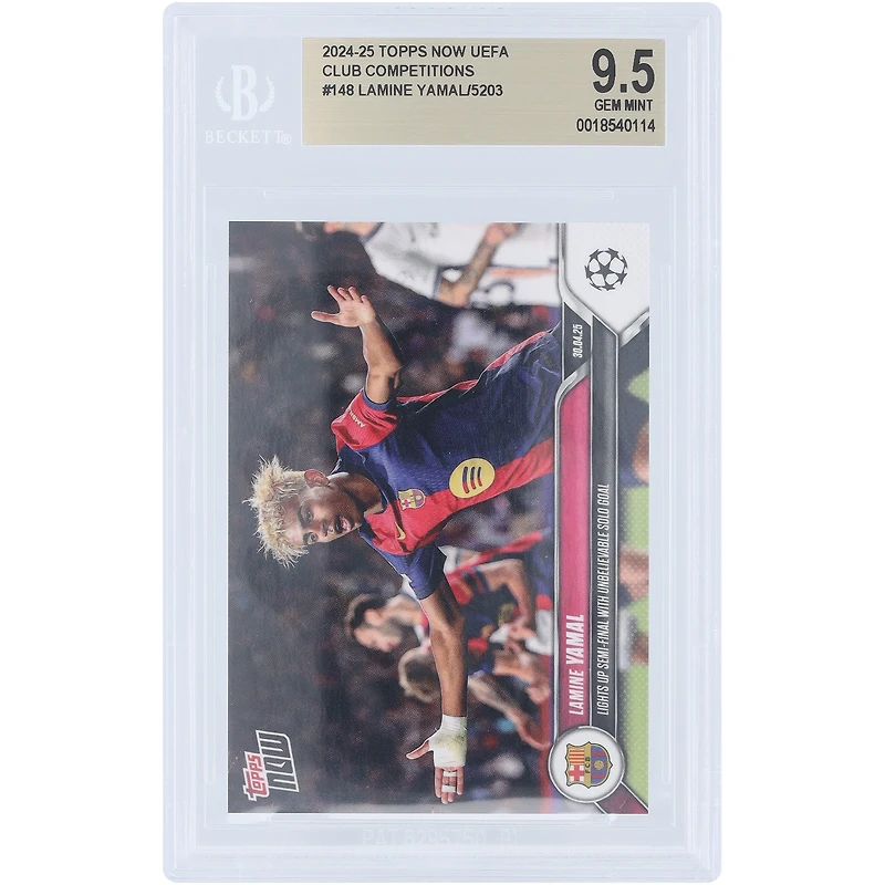 Lamine Yamal Barcelone 2024-25 Topps illumine désormais les demi-finales avec un but en solo incroyable #148 BGS Carte authentifiée 9.5