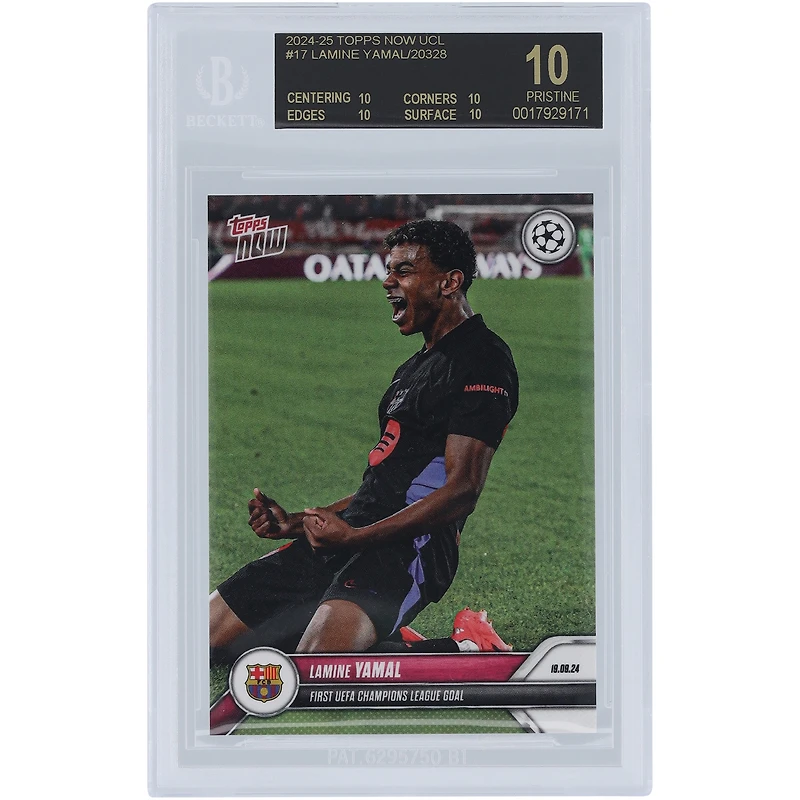 Lamine Yamal Barcelone 2024 Topps maintenant premier but en UEFA Champions League 19.09.24 Black Label #17 BGS Carte authentifiée 10 - Sous-grades 10,10,10,10