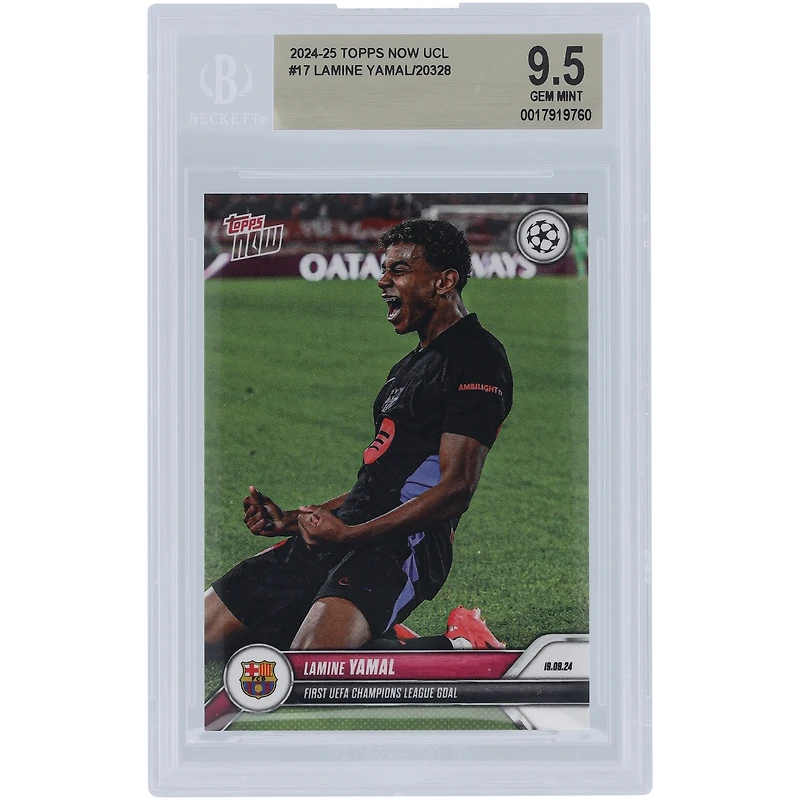 Lamine Yamal Barcelone 2024 Topps maintenant premier but en UEFA Champions League 19.09.24 #17 BGS Carte authentifiée 9.5