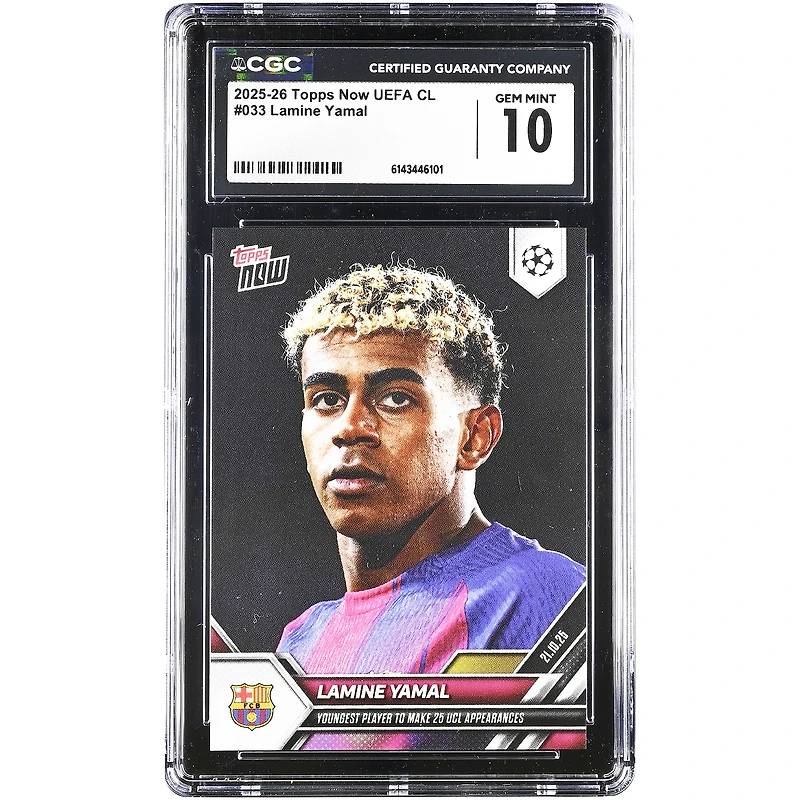 Lamine Yamal Barcelona 2025-26 Topps Now UEFA CL Youngest Player to Make 25 UCL Appearances #33 CGC Authenticated 10 Card