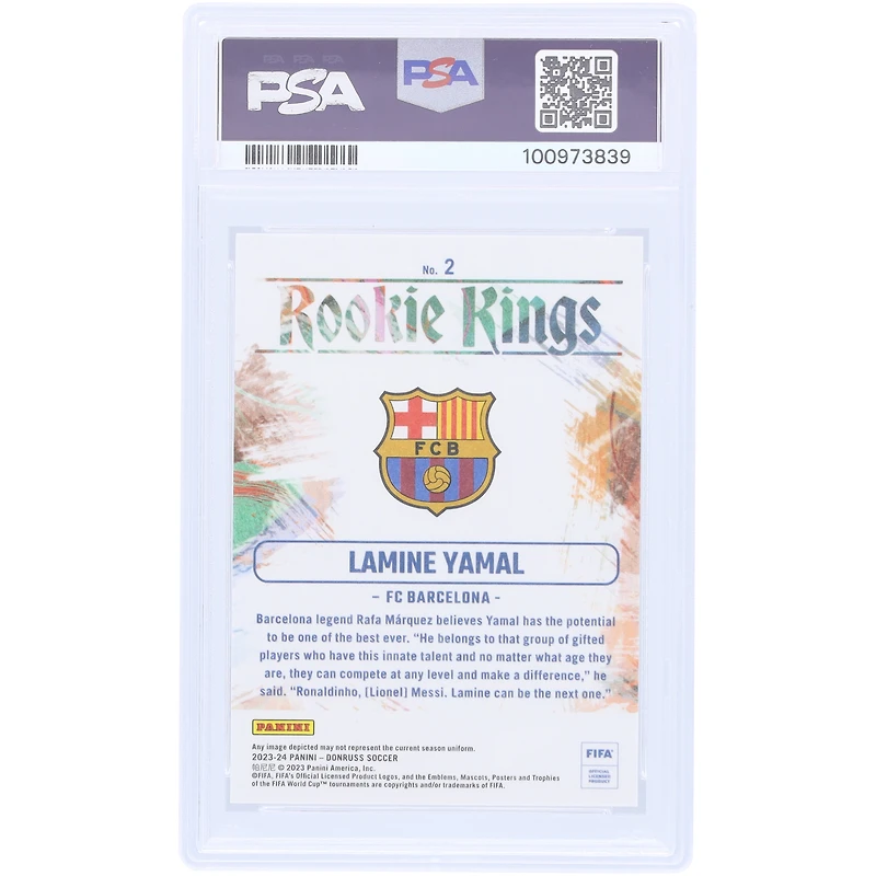 Carte Rookie FIFA #2 Panini Donruss 2023-24 autographiée par Lamine Yamal Barcelone, PSA, authentifiée 10/10
