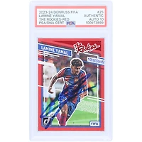 Carte de recrue autographiée par Lamine Yamal Barcelone 2023-24 Panini Donruss FIFA The Rookies Rouge #25 PSA Authentifiée Auto 10