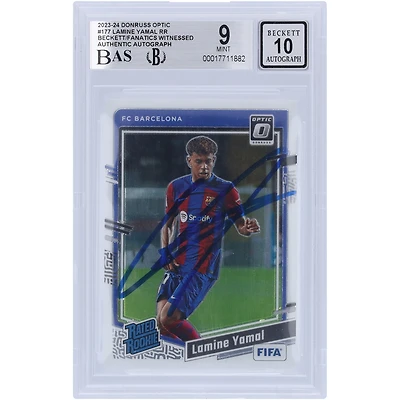 Lamine Yamal Barcelona Autographed 2023-24 Panini Donruss Optic #177 Beckett Fanatics Witnessed Authenticated 9/10 Rookie Card 