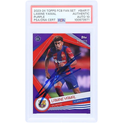 Lamine Yamal Barcelona 2023-24 Topps FCB Fan Set Purple #BAR-17 #/299 PSA Authenticated Auto 10 Rookie Card