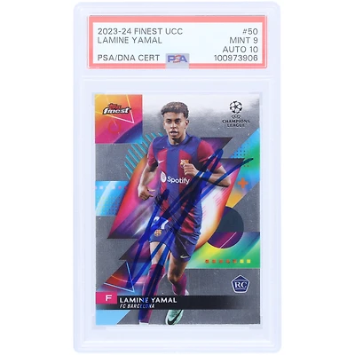 Carte Rookie 9/10 authentifiée 2023-24 Topps Finest UCC #50 PSA autographiée par Lamine Yamal Barcelone