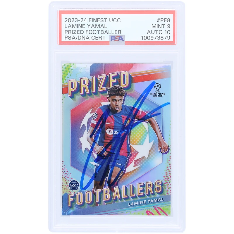 Lamine Yamal Barcelone 2023-24 Topps Finest UCC Prized Footballer #PF-8 PSA Authenticated 9/10 Rookie Card