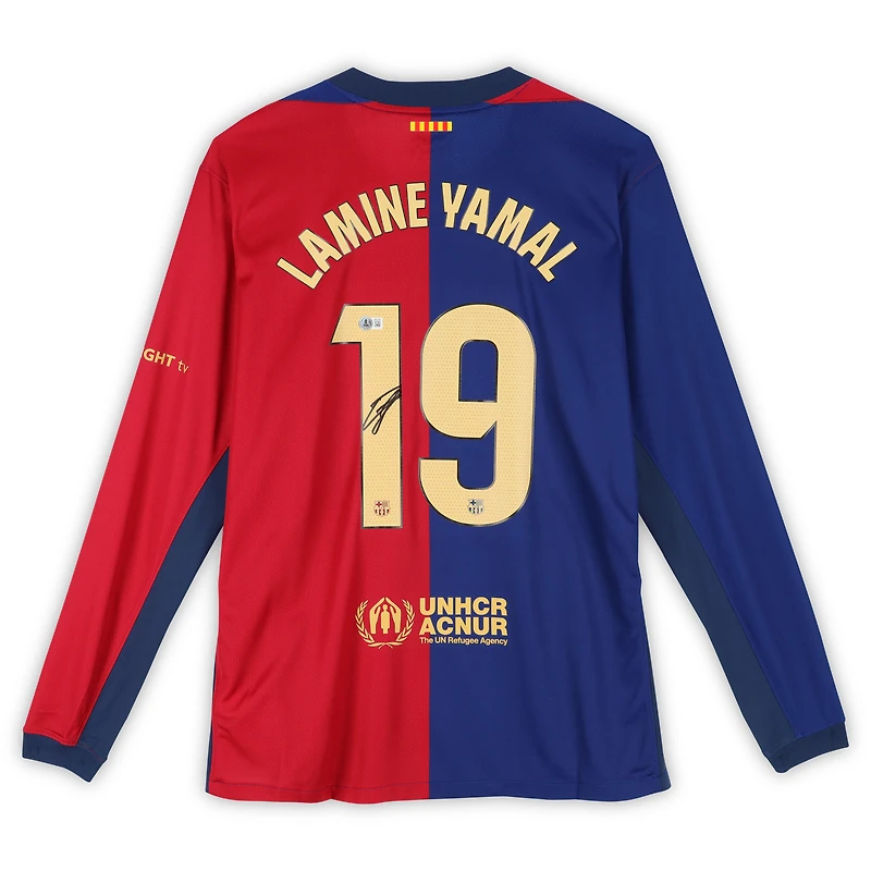 Lamine Yamal Barcelona Autographed 2024-25 Red/Blue Nike Long Sleeve Jersey