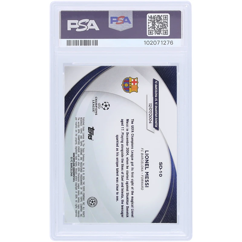 Lionel Messi Barcelone 2023-24 Topps Chrome UCC Starball Debut #SD-10 PSA Authentifié 10/10 Carte autographiée