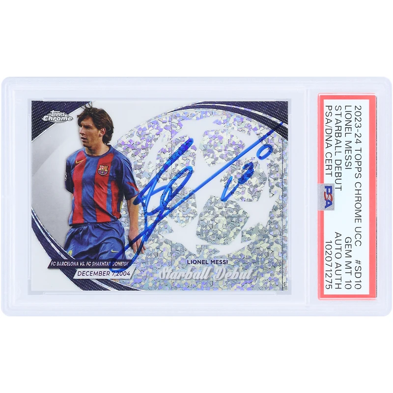 Lionel Messi Barcelone 2023-24 Topps Chrome UCC Starball Debut #SD-10 PSA Authentifié GEM MT 10 Carte
