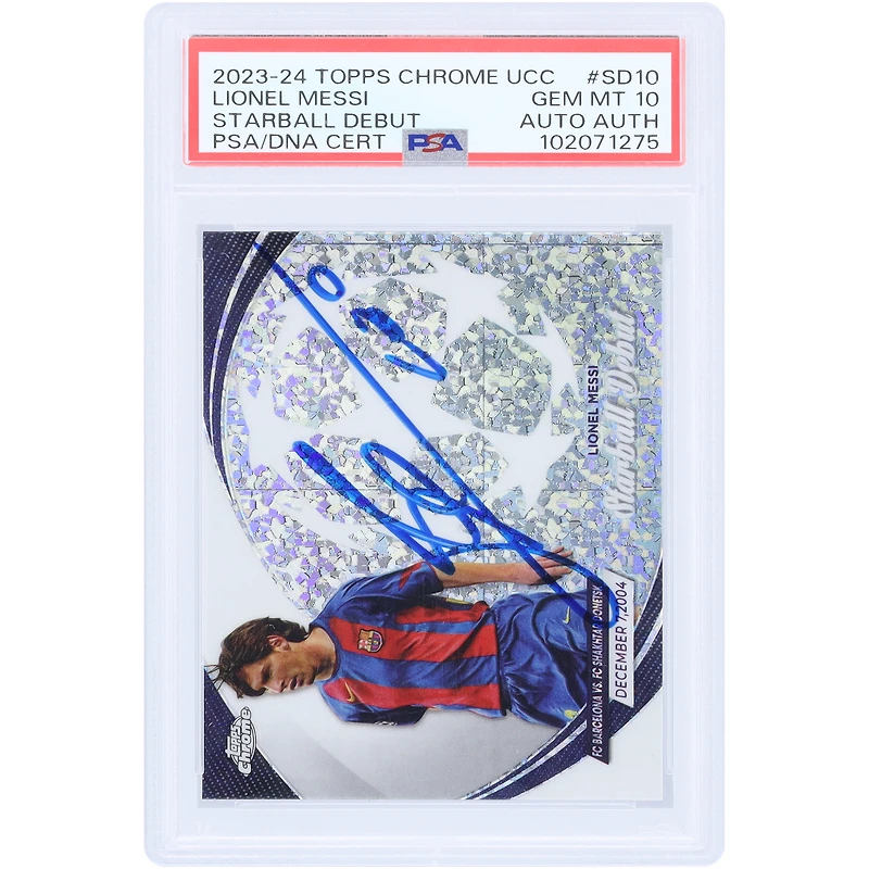 Lionel Messi Barcelone 2023-24 Topps Chrome UCC Starball Debut #SD-10 PSA Authentifié GEM MT 10 Carte