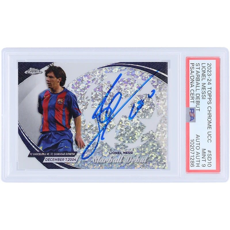 Lionel Messi Barcelone 2023-24 Topps Chrome UCC Starball Debut #SD-10 PSA Authentifié Mint 9 Card