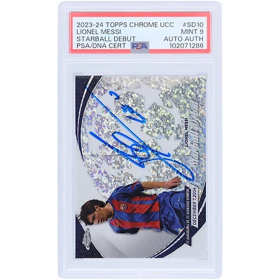 Lionel Messi Barcelone 2023-24 Topps Chrome UCC Starball Debut #SD-10 PSA Authentifié Mint 9 Card