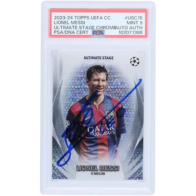 Lionel Messi Barcelone 2023-24 Topps Chrome UEFA Ultimate Stage #USC-15 PSA Authentifié Mint 9 Card