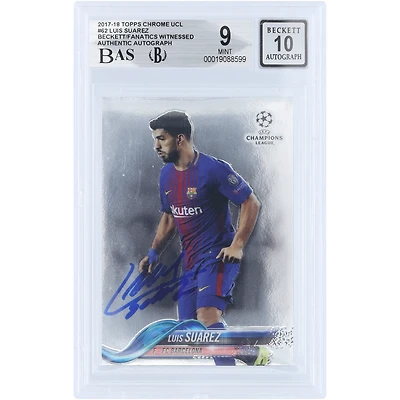Luis Suarez Barcelona Autographed 2017-18 Topps Chrome UEFA CL #62 Beckett Fanatics Witnessed Authenticated 9/10 Card
