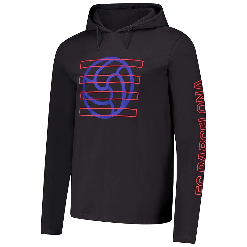 Men's Charcoal Barcelona Wordmark Long Sleeve  Hoodie T-Shirt