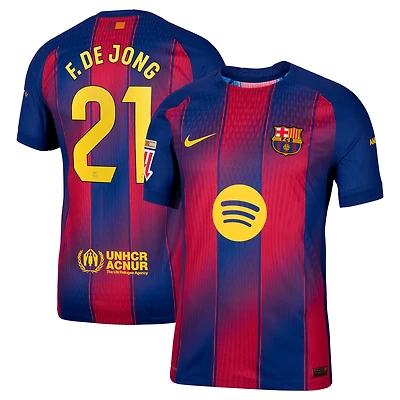 Maillot Nike Frenkie de Jong bleu marine pour homme, domicile authentique du FC Barcelone 2025/26