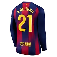 Men's Nike Frenkie de Jong Navy Barcelona 2025/26 Home Replica Long Sleeve Jersey