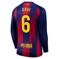 Men's Nike Gavi Navy Barcelona 2025/26 Home Replica Long Sleeve Jersey