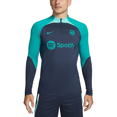 Haut à manches longues avec fermeture éclair quart de performance Nike Barcelona Strike Drill 2023/24 pour Homme Gris