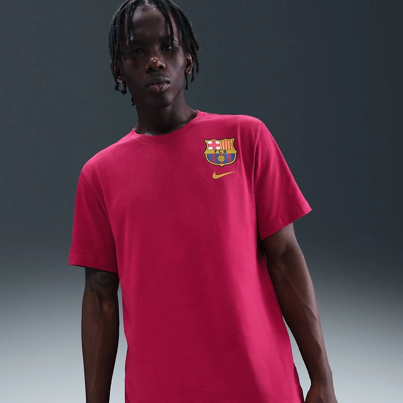 T-shirt Nike rouge avec écusson du FC Barcelone pour homme