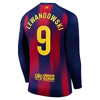 Men's Nike Robert Lewandowski Navy Barcelona 2025/26 Home Replica Long Sleeve Jersey