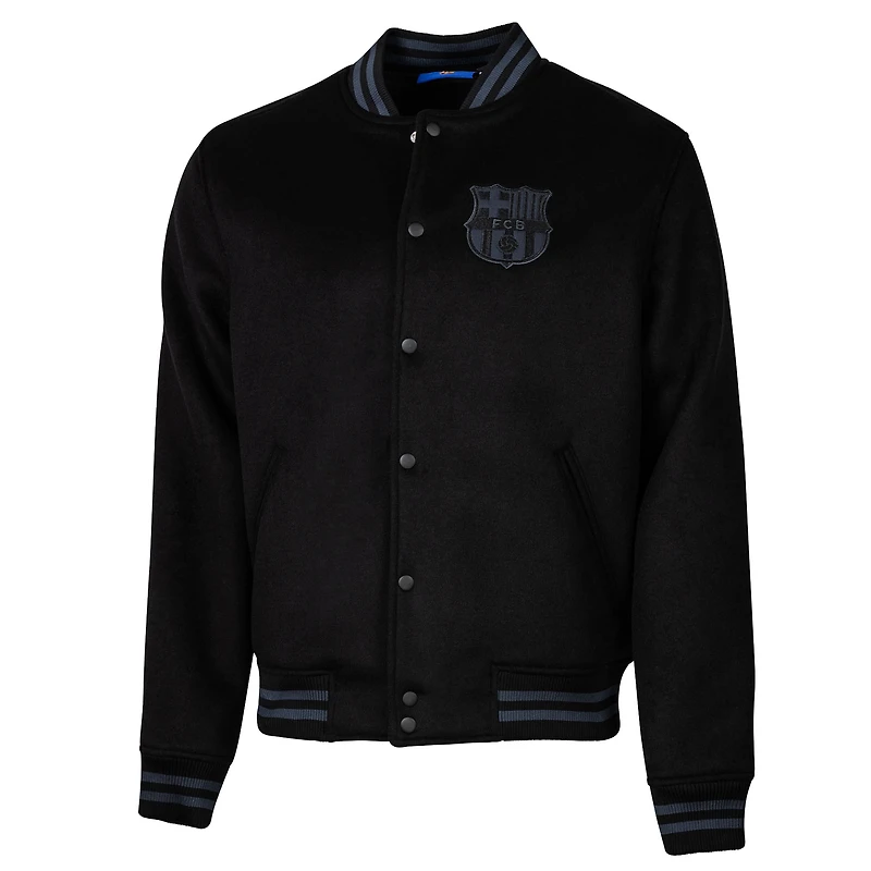 Men's Sport Design Sweden  Black Barcelona Free Kick Wool Varsity Jacket