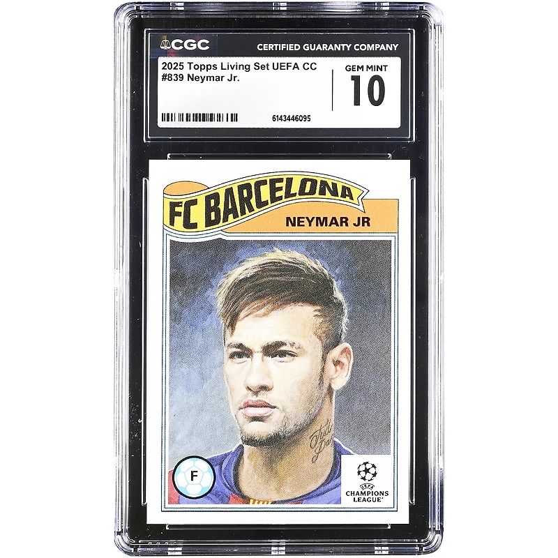 Carte authentifiée CGC n° 839 de Neymar Jr. Barcelone 2025 Topps Living Set UEFA CC, n° 10