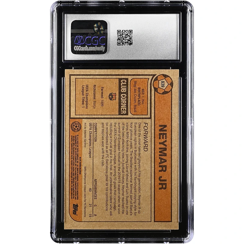 Neymar Jr. Barcelona 2025 Topps Living Set UEFA CC #839 CGC Authenticated 9.5 Card