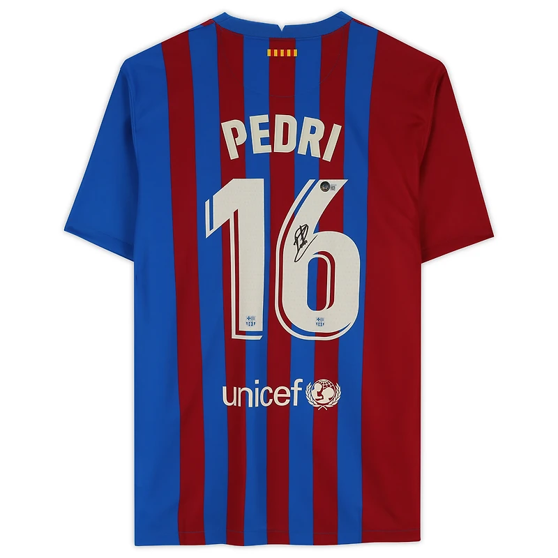 Pedri Blue Barcelona Autographed Nike 2021-2022 Home Jersey
