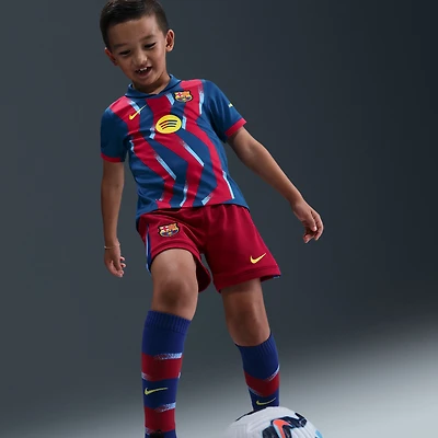 Ensemble de maillot Nike bleu/rouge du FC Barcelone 2025/26 pour enfants d'âge préscolaire (quatrième stade)